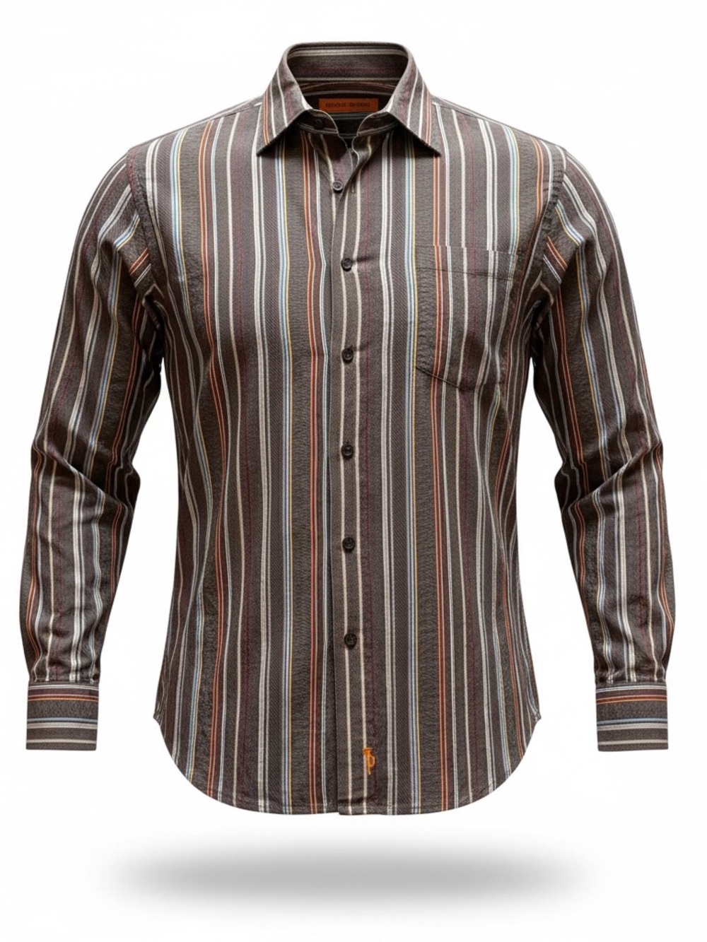 Men's Brown Striped Long-Sleeve Shirt vintage 1970 sette ponti